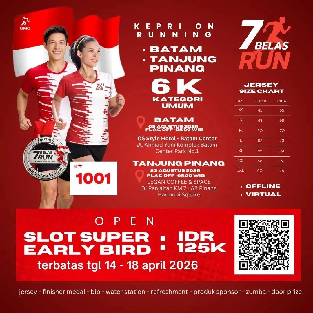 Poster event 7 BELAS RUN di Batam, Tanjung Pinang pada Minggu, 9 Agu 2026