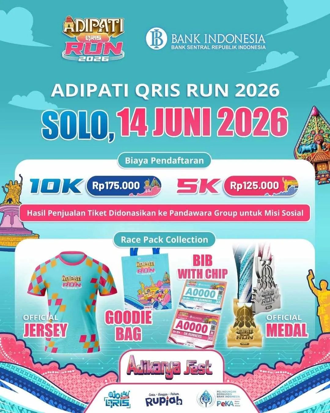 Poster event ADIPATI QRIS RUN 2026 di Surakarta pada Minggu, 14 Jun 2026