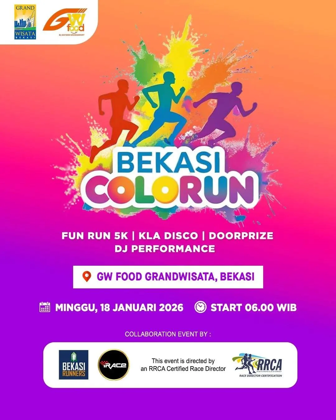 Poster event Bekasi Color Run 2026 di Bekasi pada Minggu, 18 Jan 2026