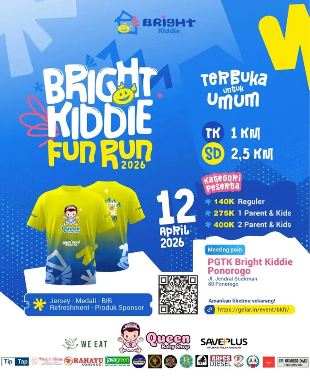 Poster event Bright Kiddie Fun Run 2026 di Ponorogo pada Minggu, 12 Apr 2026
