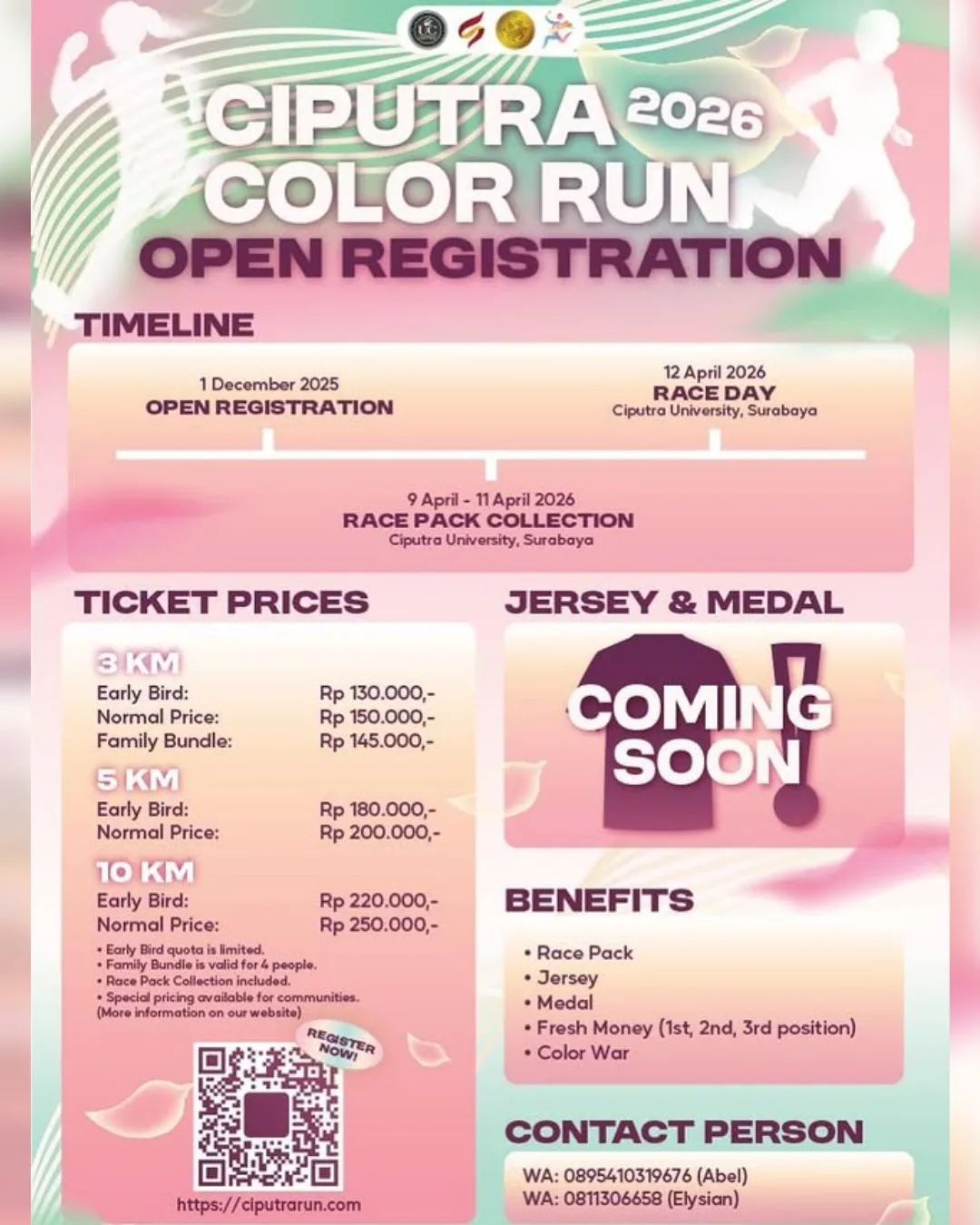 Poster event Ciputra Color Run 2026 di Surabaya pada Minggu, 12 Apr 2026
