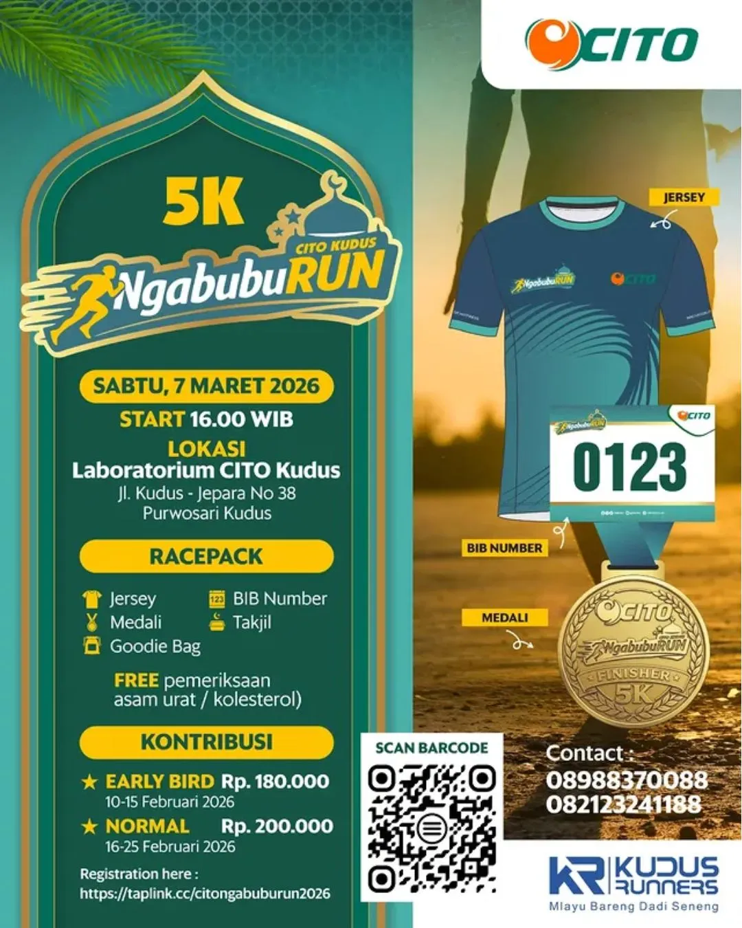 Poster event CITO Kudus NgabubuRUN 2026 di Kudus pada Sabtu, 7 Mar 2026