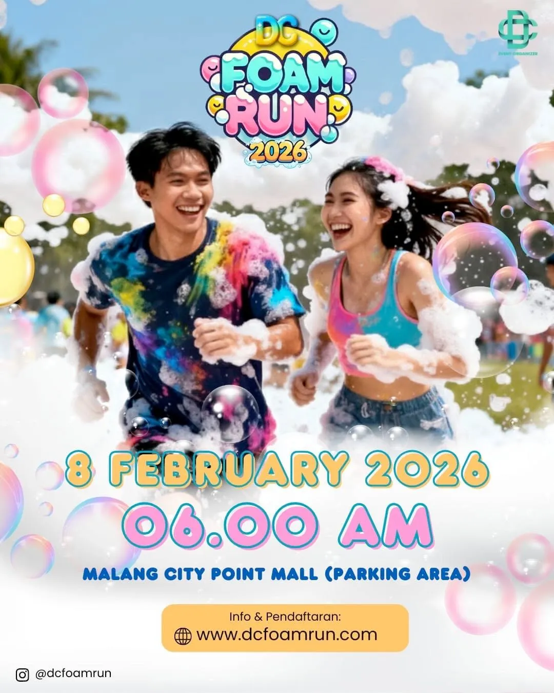 Poster event DC Foam Run 2026 di Malang pada Minggu, 15 Feb 2026