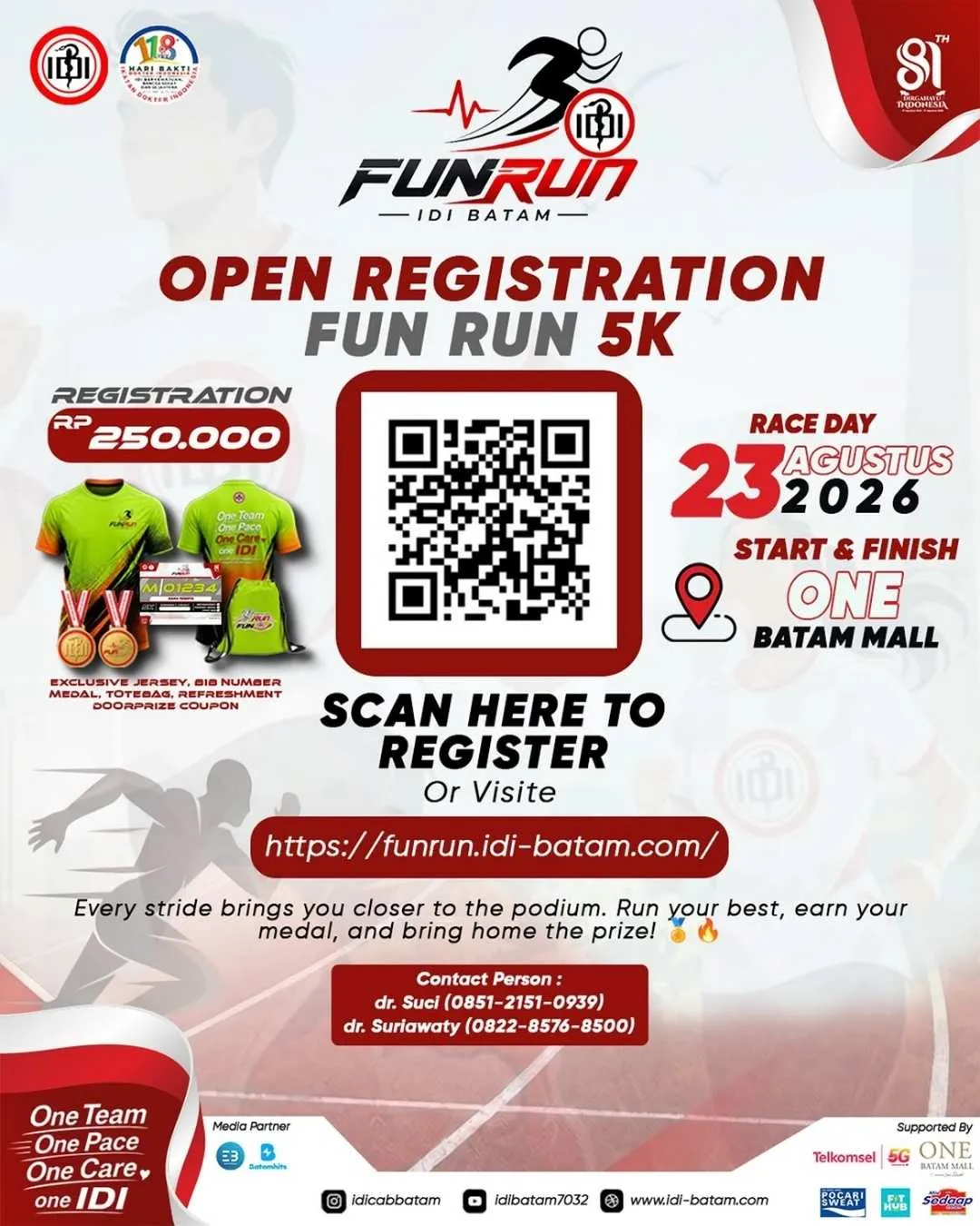 Poster event Fun Run IDI Batam 2026 di Batam pada Minggu, 23 Agu 2026