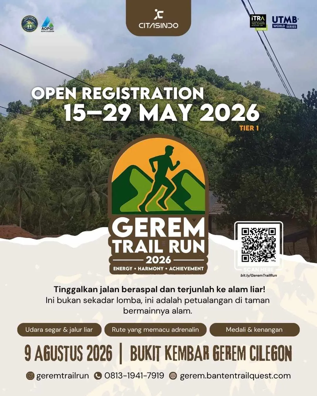 Poster event Gerem Trail Run 2026 di Cilegon pada Minggu, 9 Agu 2026