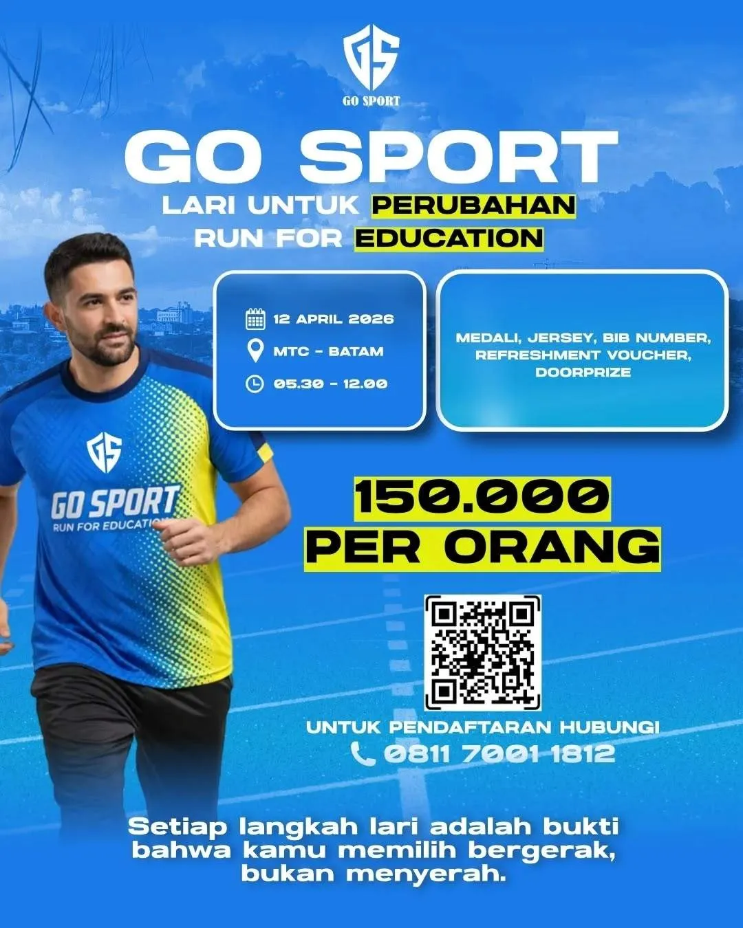 Poster event Go Sport Run For Education 2026 di Batam pada Minggu, 12 Apr 2026