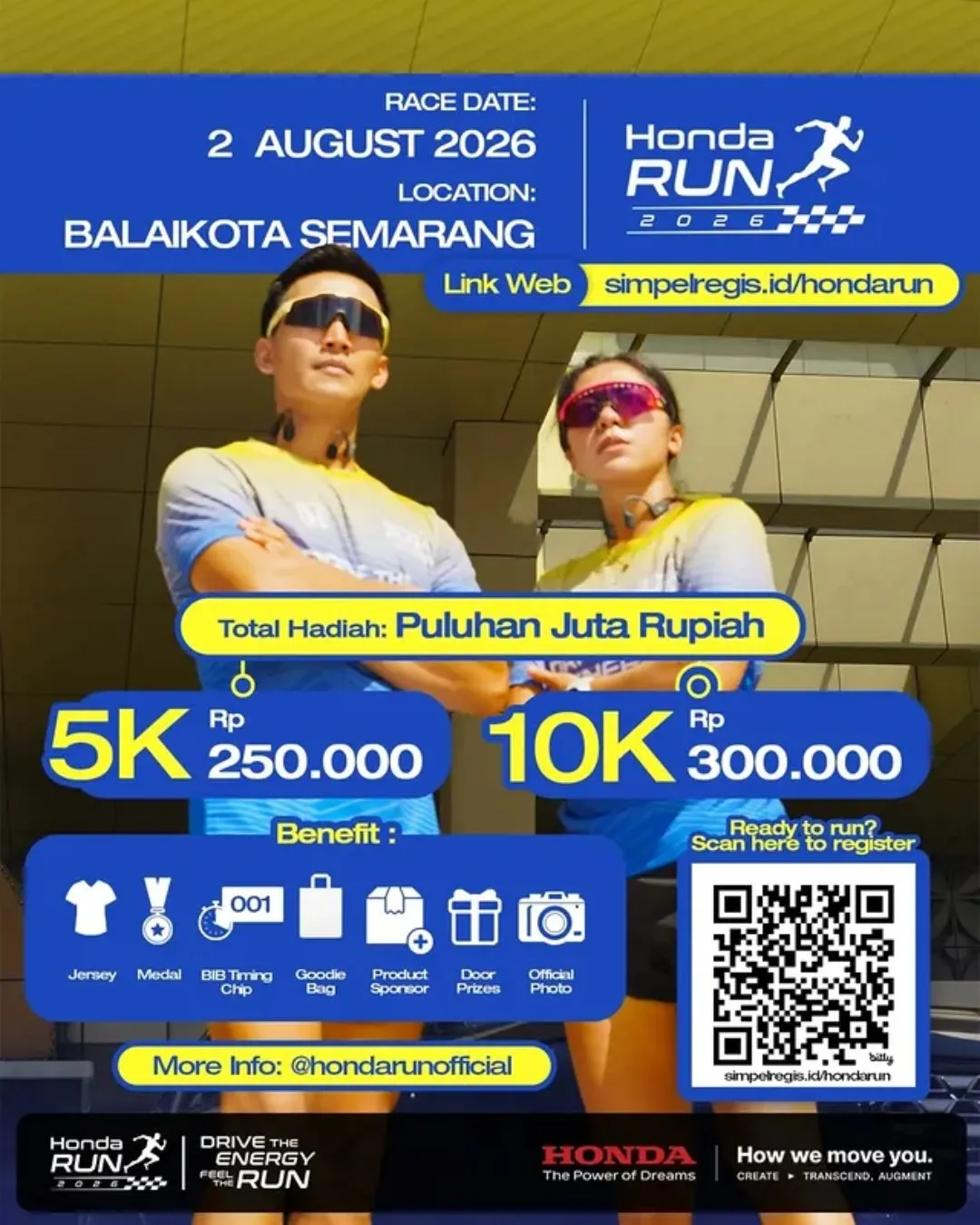 Poster event Honda Run 2026 di Semarang pada Minggu, 2 Agu 2026