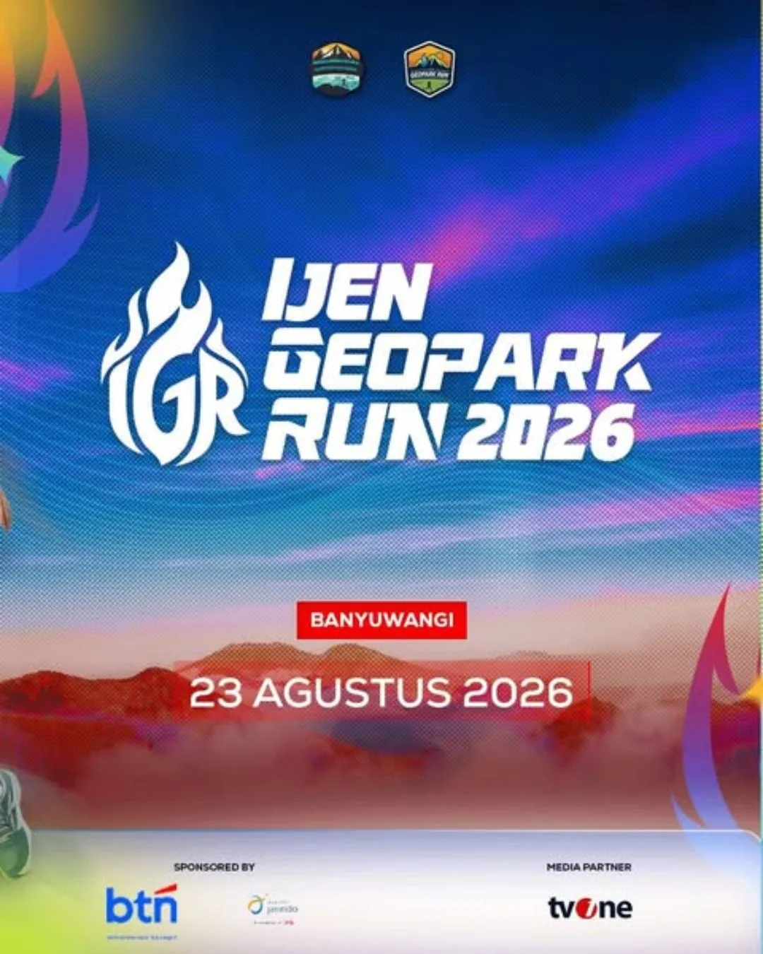 Poster event Ijen Geopark Run 2026 di Banyuwangi pada Minggu, 23 Agu 2026
