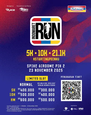 Poster event Indomaret Run 2025 di Tangerang pada Minggu, 23 Nov 2025