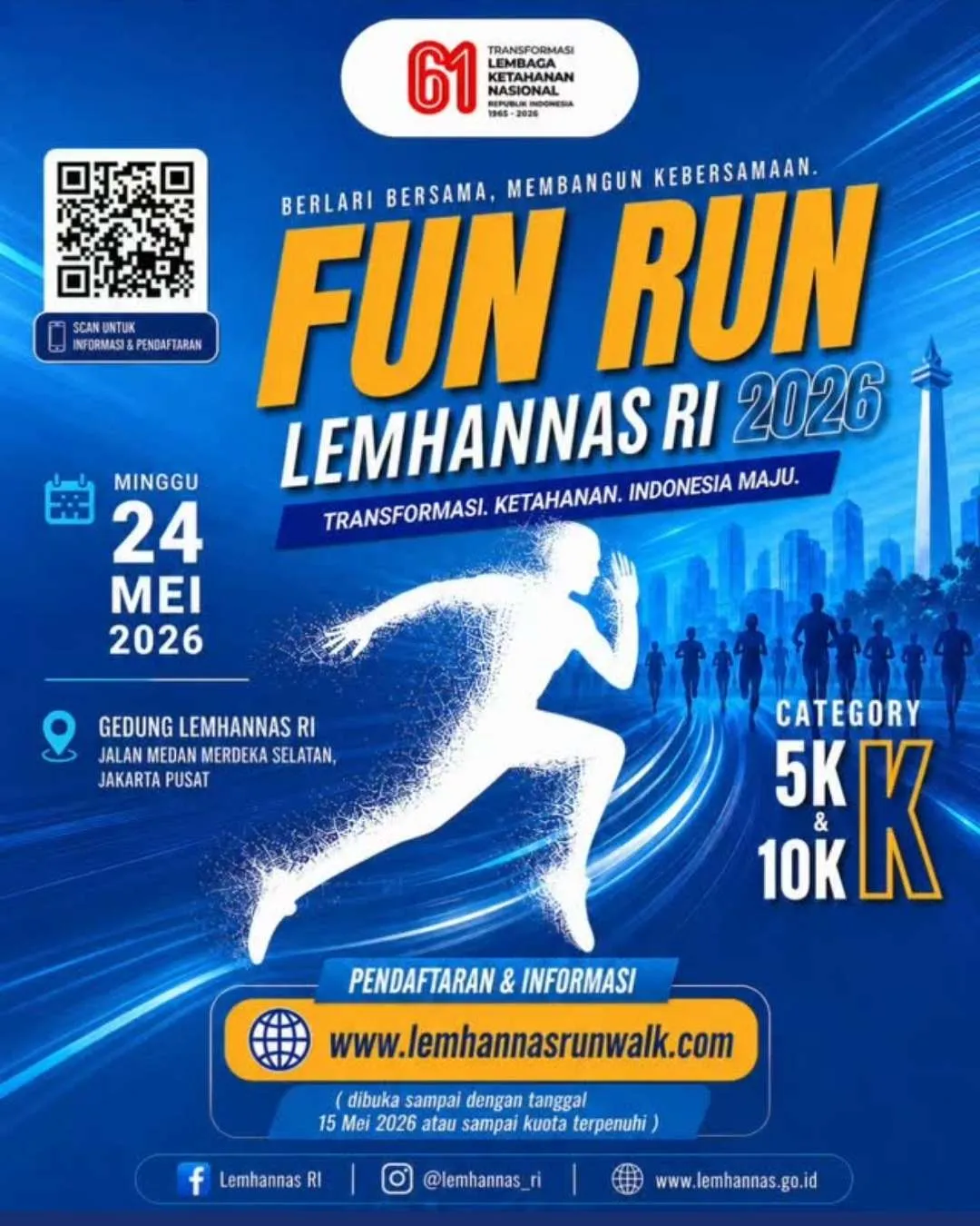 Poster event LEMHANNAS Fun Run 2026 di Jakarta Pusat pada Minggu, 24 Mei 2026