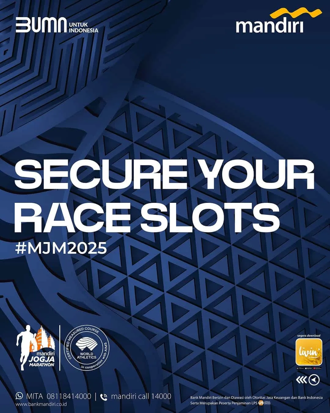 Poster event Mandiri Jogja Marathon 2025 di Sleman pada Minggu, 22 Jun 2025