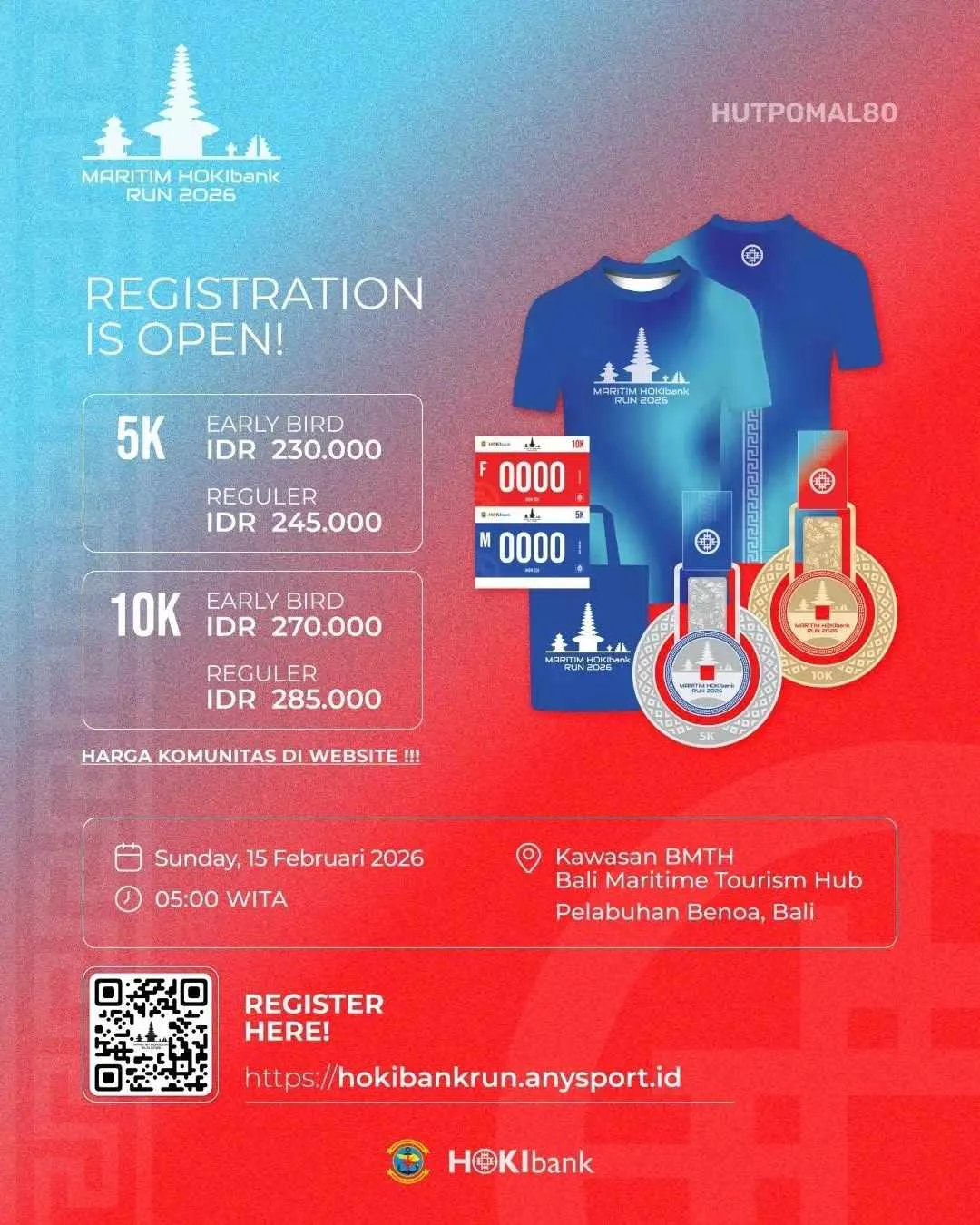 Poster event MARITIM HOKIbank RUN 2026 di Denpasar pada Minggu, 15 Feb 2026