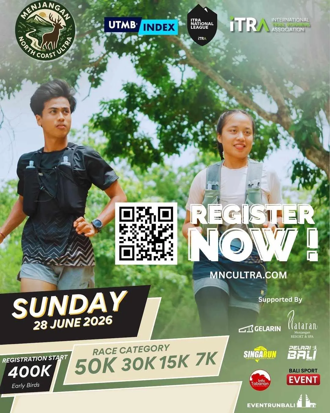 Poster event Menjangan North Coast Trail Ultra 2026 di Buleleng pada Minggu, 28 Jun 2026