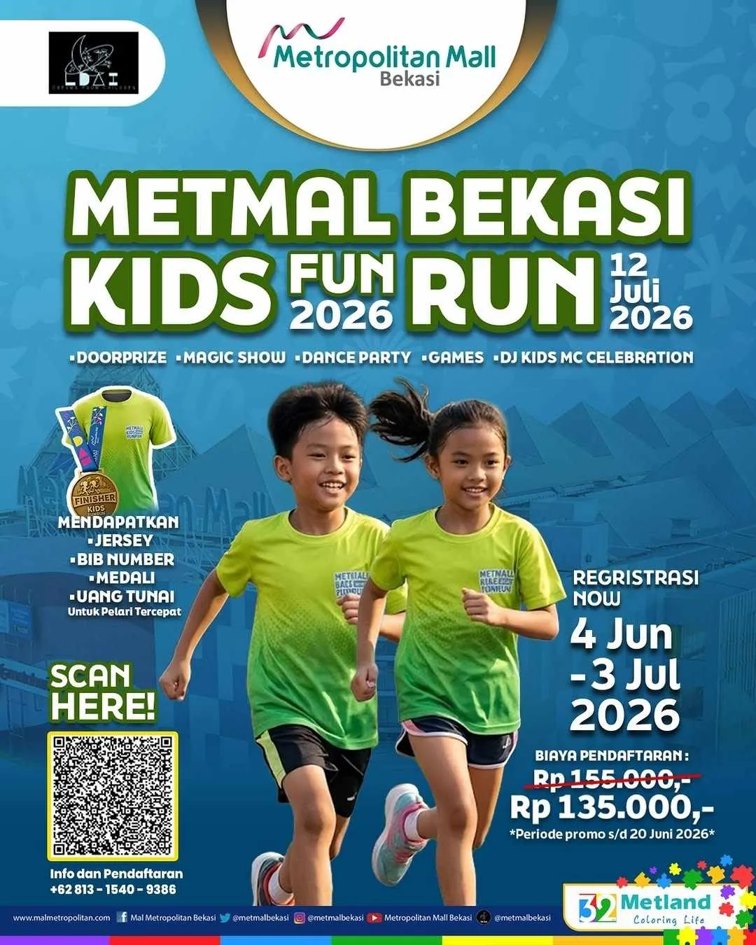 Poster event Metmal Bekasi Kids Fun Run 2026 di Bekasi pada Minggu, 12 Jul 2026