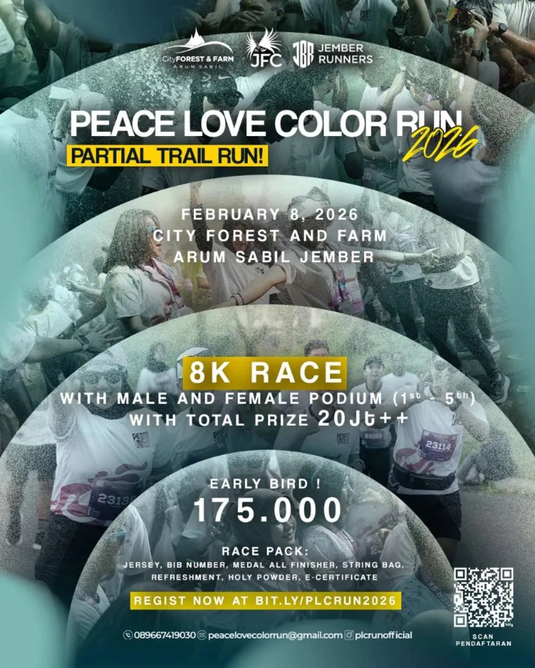Poster event Peace Love Color Run 2026 di Jember pada Minggu, 8 Feb 2026