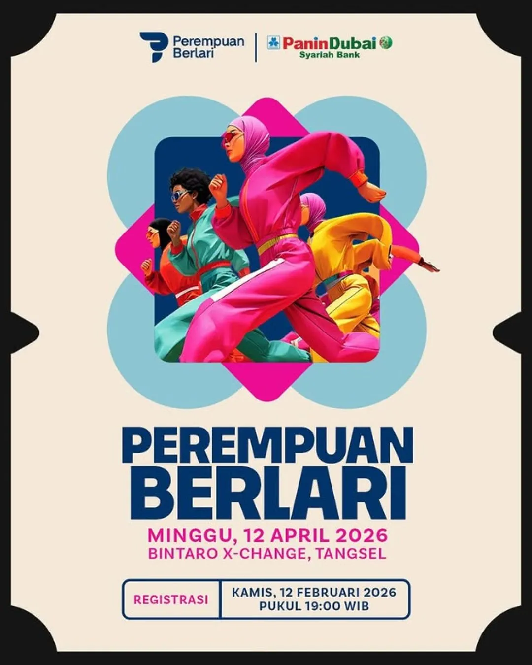 Poster event Perempuan Berlari 2026 di Tangerang Selatan pada Minggu, 12 Apr 2026