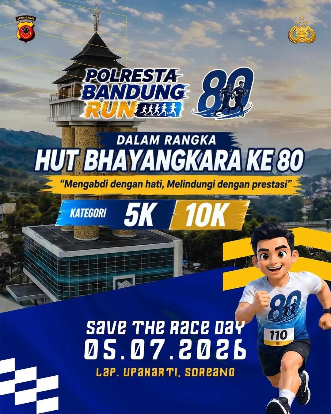Poster event Polresta Bandung Run 2026 di Bandung pada Minggu, 5 Jul 2026