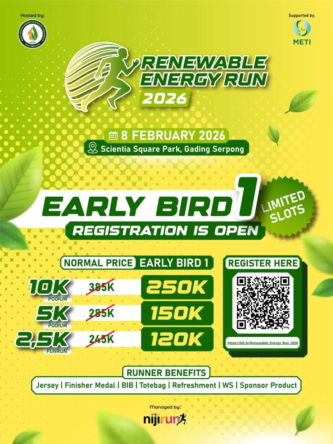 Poster event Renewable Energy Run 2026 di Tangerang pada Minggu, 8 Feb 2026