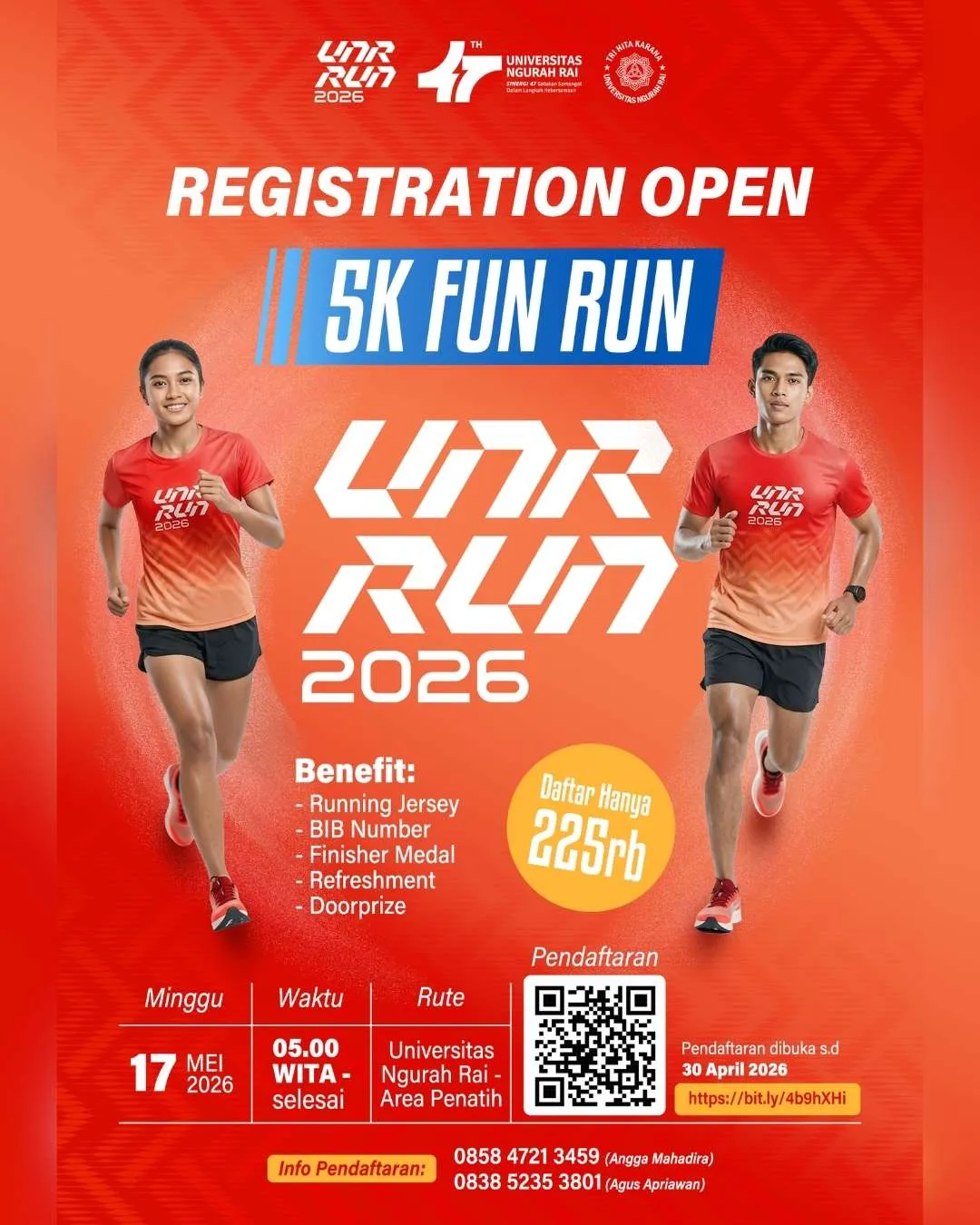 Poster event UNR RUN 2026 di Denpasar pada Minggu, 17 Mei 2026