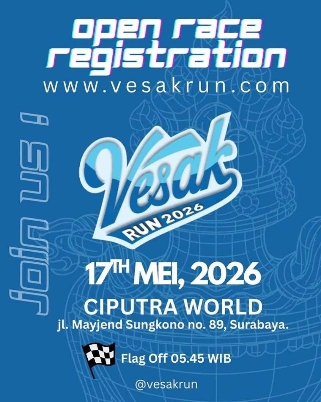 Poster event Vesak Run 2026 di Surabaya pada Minggu, 17 Mei 2026